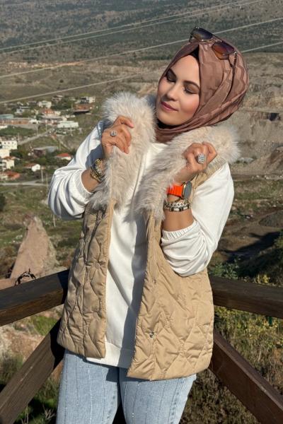 Kürk Yelek Kapitone Camel