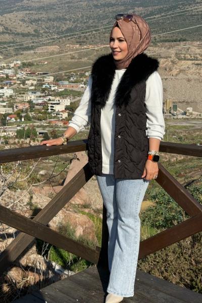 Kürk Yelek Kapitone Siyah