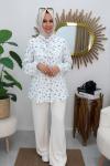 Lale Desenli Fular Yaka Tunik”  Mavi