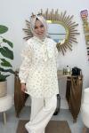 Lale Desenli Fular Yaka Tunik”  Mint Yeşili