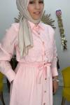 Lazer Kesim Elbise  Pembe