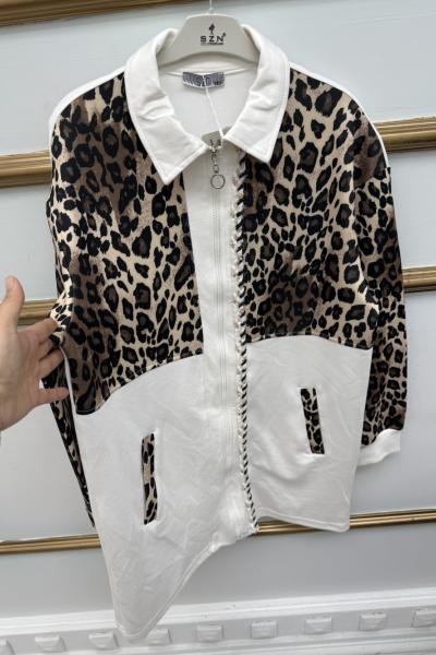 Leopar Desenli Kap Beyaz