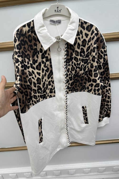 Leopar Desenli Kap Beyaz