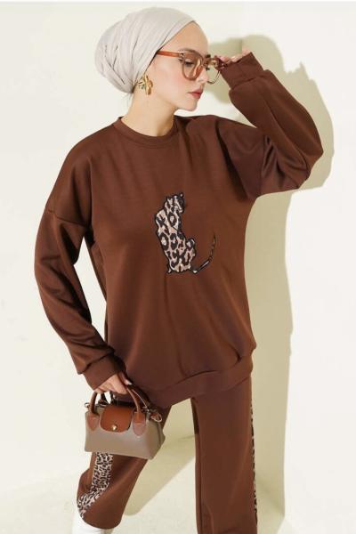 Leopar Şeritli Takım  Acı Kahve