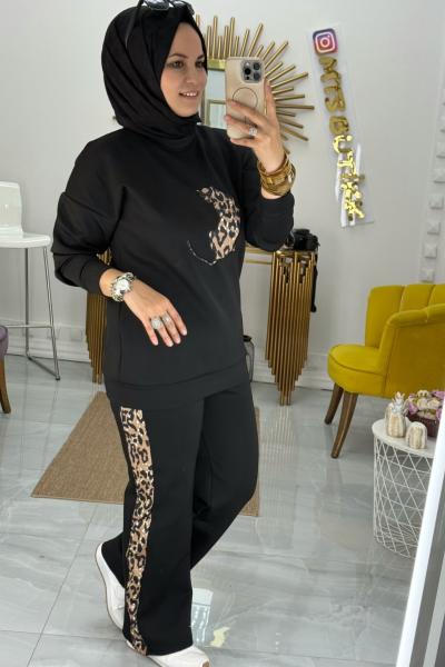 Leopar Şeritli Takım  Siyah