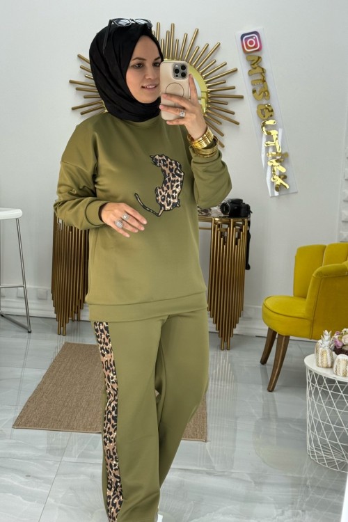 Leopar Şeritli Takım  Haki