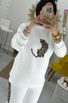 Leopar Şeritli Takım  Beyaz