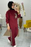 Leopar Şeritli Takım  Bordo