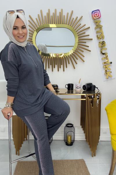 Minik Taşlı Takım Füme