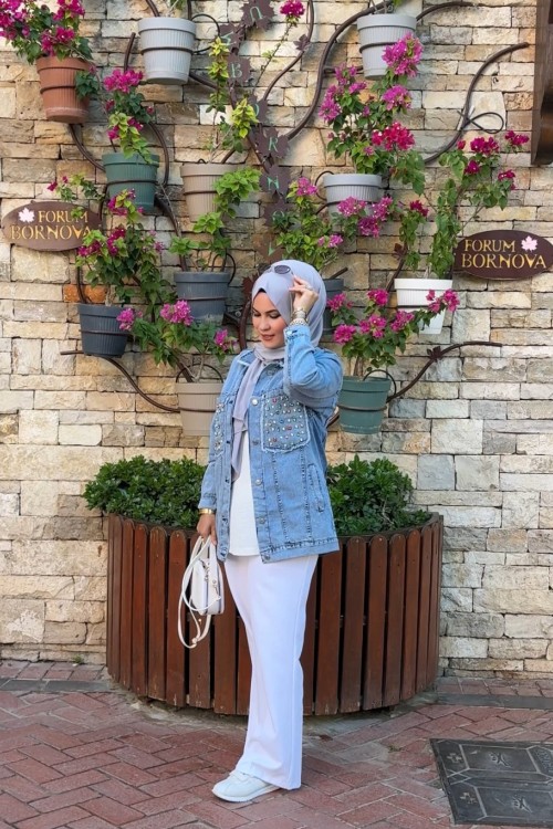 My Cty Boncuk Kot Ceket  Açık Mavi