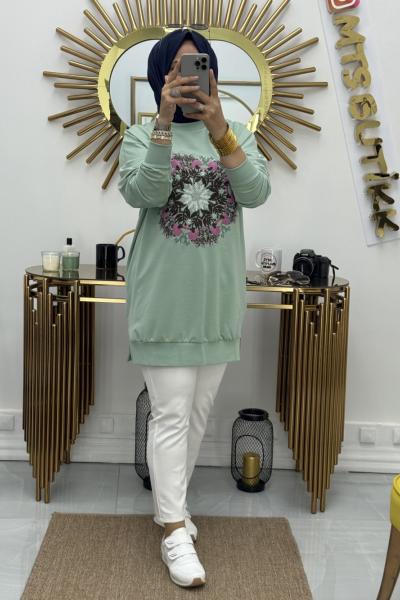 Nakışlı Tunik  Su Yeşili