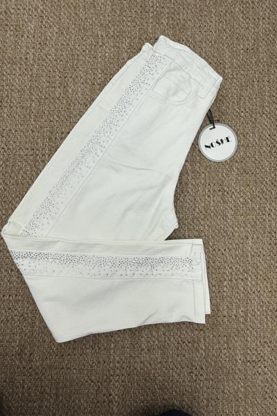 Noshe Şerit Taş Pantolon  Beyaz