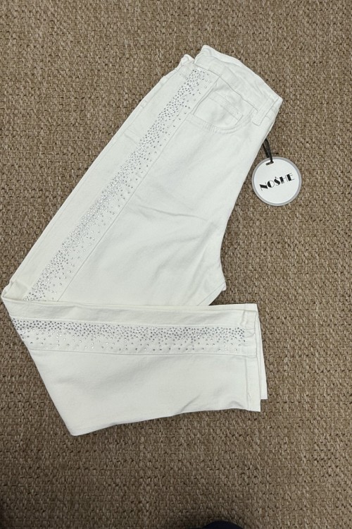 Noshe Şerit Taş Pantolon  Beyaz