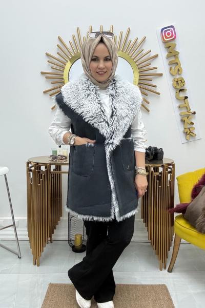 Nubuk Kürk Yelek  Siyah