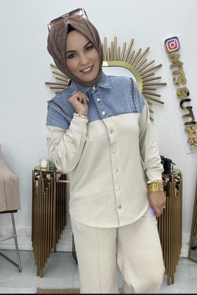 Omuz Fermuarlı Takım  Taş Rengi