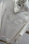 Omuz Fermuarlı Kuşlu  Tunik Beyaz