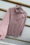 Omuz Fermuarlı Kuşlu  Tunik Pudra