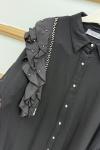 Omuz Fırfırlı İnci Detaylı Gömlek  Siyah