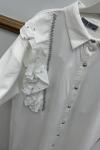 Omuz Fırfırlı İnci Detaylı Gömlek  Beyaz