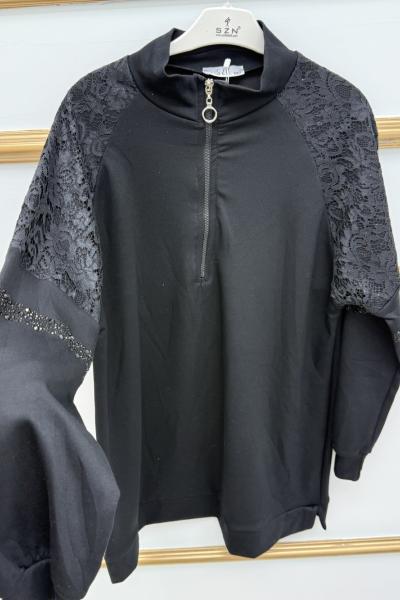 Omuzu Dantelli Kap  Siyah