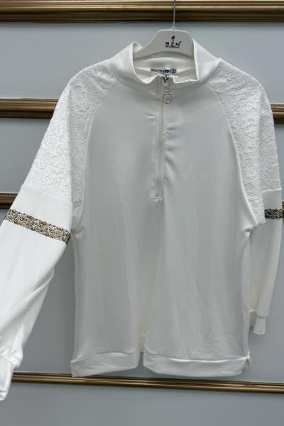 Omuzu Dantelli Kap  Beyaz