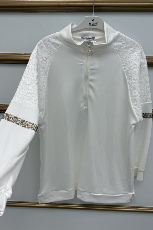 Omuzu Dantelli Kap  Beyaz