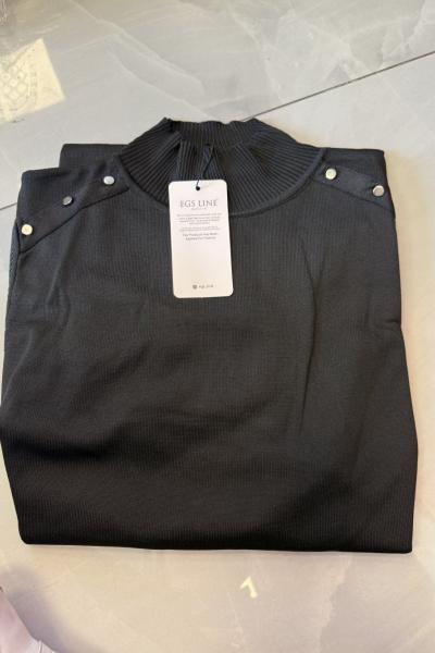 Omuzu Düğmeli Merserize Kazak  Siyah