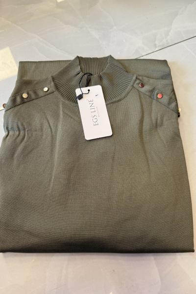 Omuzu Düğmeli Merserize Kazak  Haki