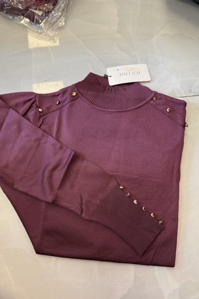 Omuzu Düğmeli Merserize Kazak  Mürdüm