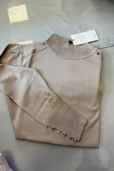 Omuzu Düğmeli Merserize Kazak  Taş Rengi