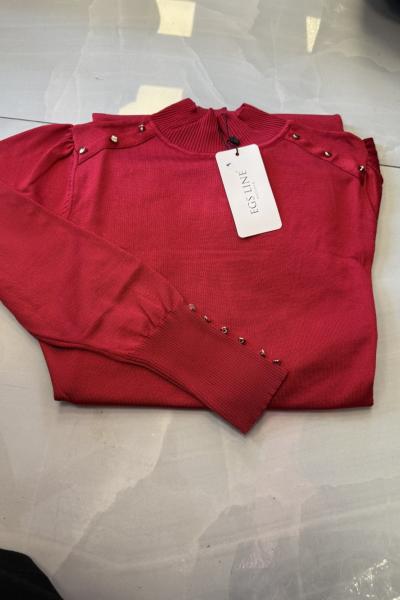 Omuzu Düğmeli Merserize Kazak  Kırmızı