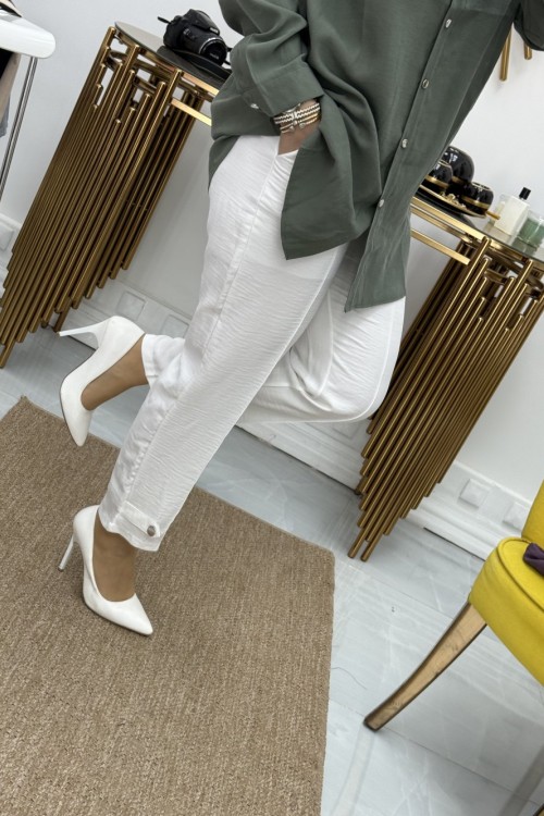 Paçası Dügmeli Pantolon  Beyaz