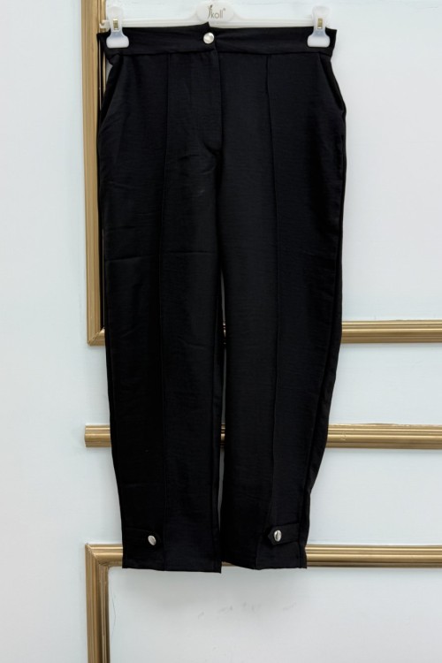 Paçası Dügmeli Pantolon  Siyah