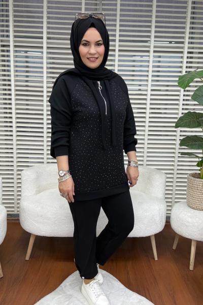 Paçası Taşlı Oyhso Takım  Siyah