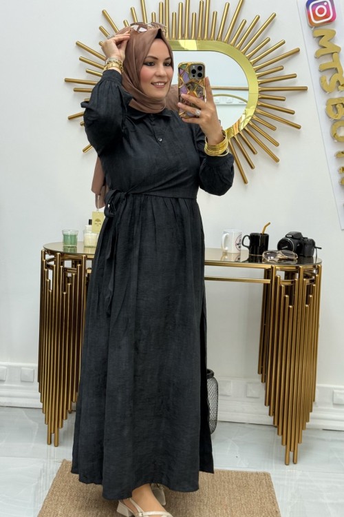 Parçalı Yanı Bağlamalı Elbise Siyah