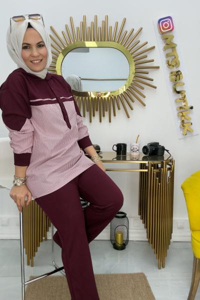 Patlı Çizgili Takım  Bordo