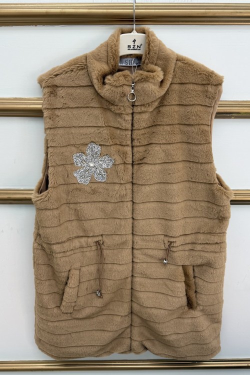 Pelüş Yelek Astarlı  Camel