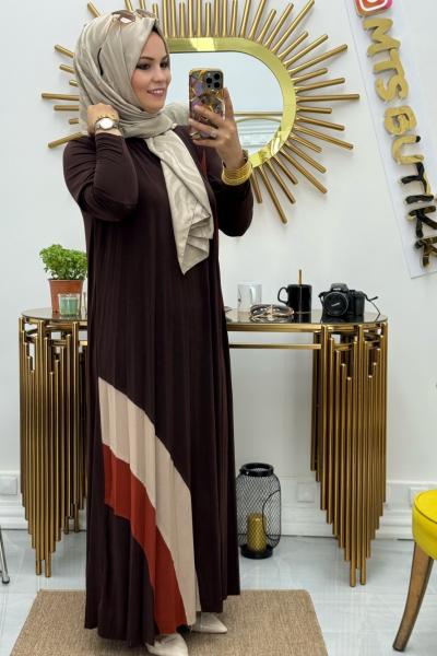 Pliseli Elbise  Kahverengi