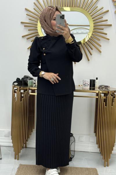 Pliseli Etekli Takım Siyah