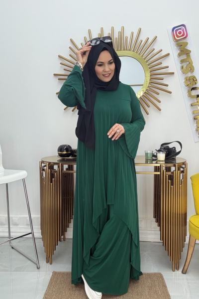 Pliseli Tam Boy Etek Görünümlü Takım  Zümrüt