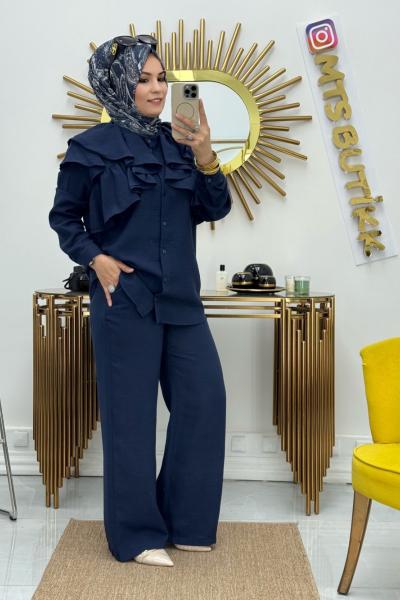 Polen Omuz Fırfırlı Takım Lacivert