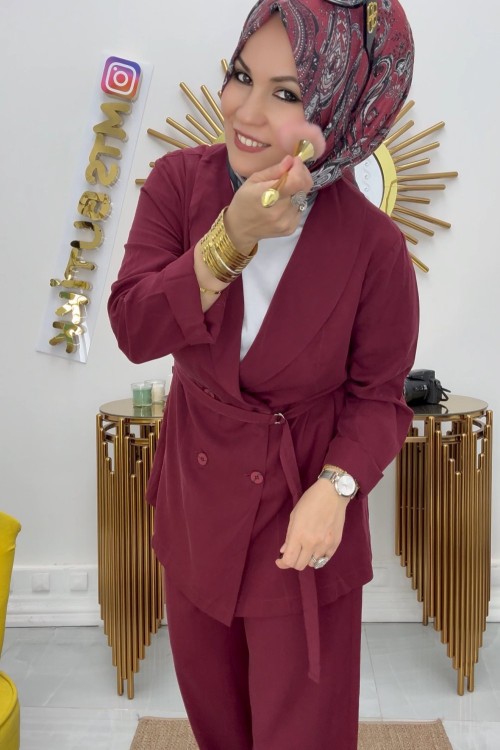 Polen Woman Ceket Takım Bordo