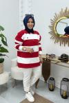 Polo Yaka Kalın Çizgili  Kırmızı