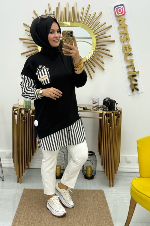 PUANE POPCORN TUNİK  Siyah