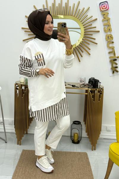 PUANE POPCORN TUNİK  Kahverengi