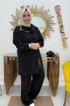 PUANNE ASİMETRİK ŞAL YAKA TAKIM  Siyah