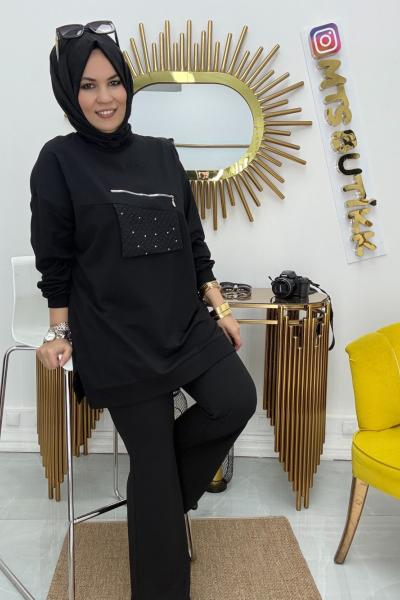 PUANNE CEPLİ TUNİK  Siyah