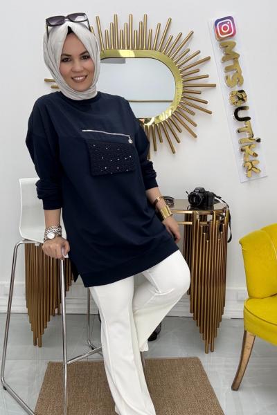 PUANNE CEPLİ TUNİK  Lacivert