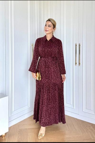 Qashe Kobra İpek Elbise  Bordo