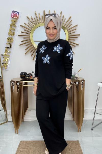 Ruk Fashion Yıldız Takım Kot Garnili Siyah